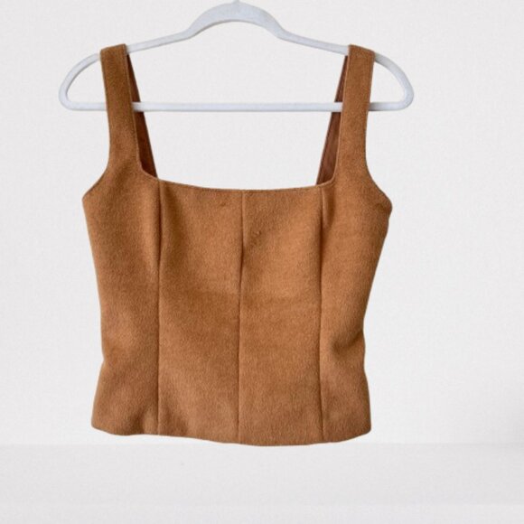 NEW Zara Soft Faux Fur, Wool Blend Bustier Corset-Style Cropped Top in Camel, XS - Picture 11 of 16